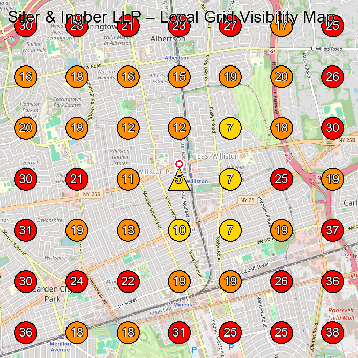 Siler & Ingber LLP GeoGrid visibility map for Lawyer in Mineola